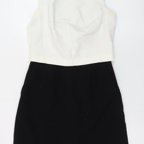 Next Women Black White Sheath Dress Size 6 Sleeveless Zip Back