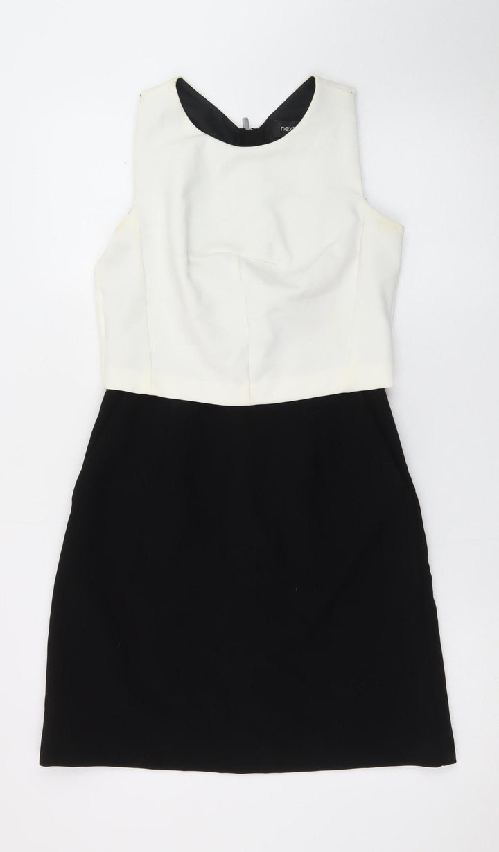 Next Women Black White Sheath Dress Size 6 Sleeveless Zip Back