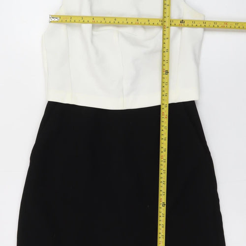 Next Women Black White Sheath Dress Size 6 Sleeveless Zip Back