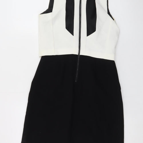 Next Women Black White Sheath Dress Size 6 Sleeveless Zip Back