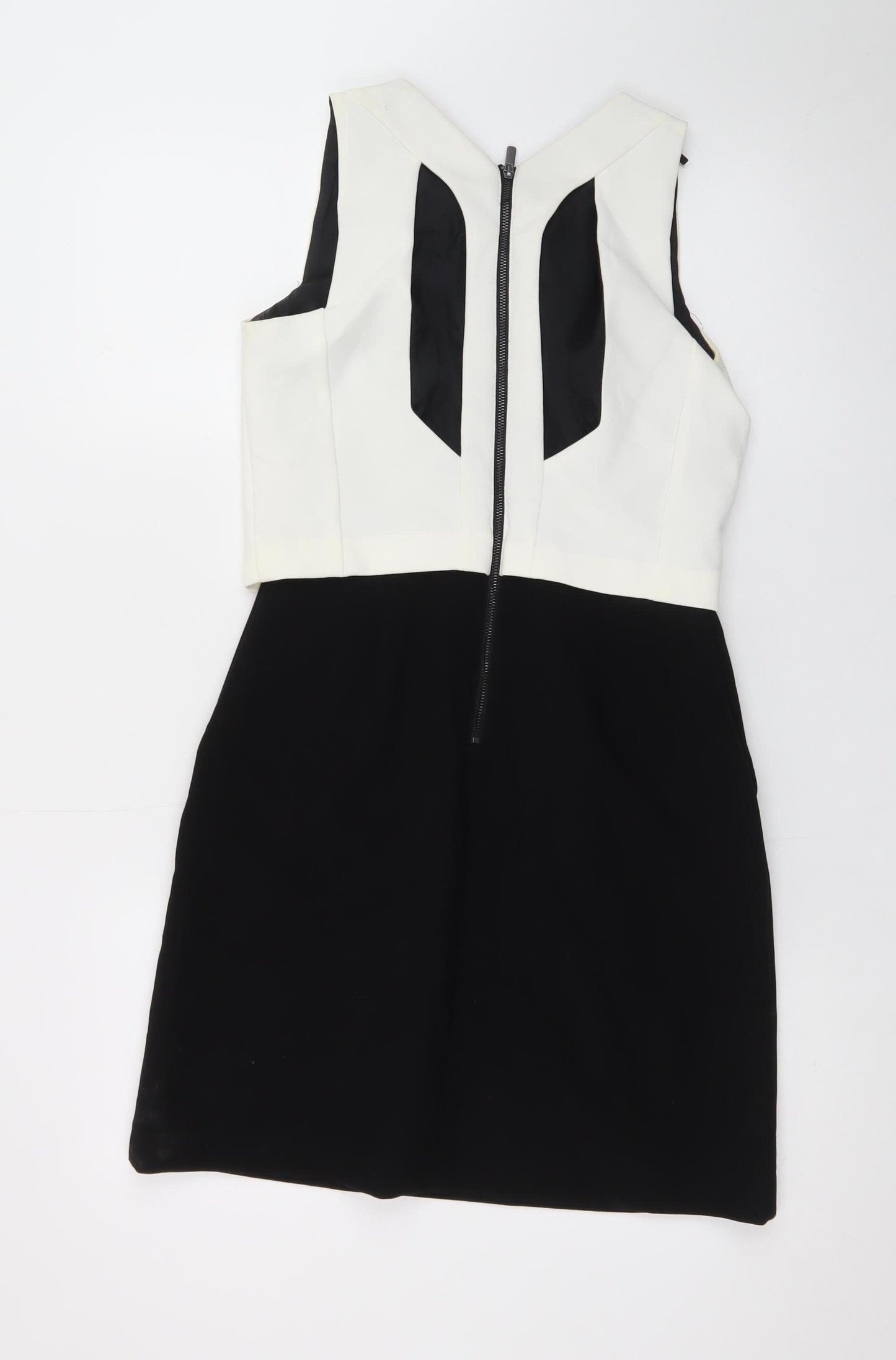 Next Women Black White Sheath Dress Size 6 Sleeveless Zip Back