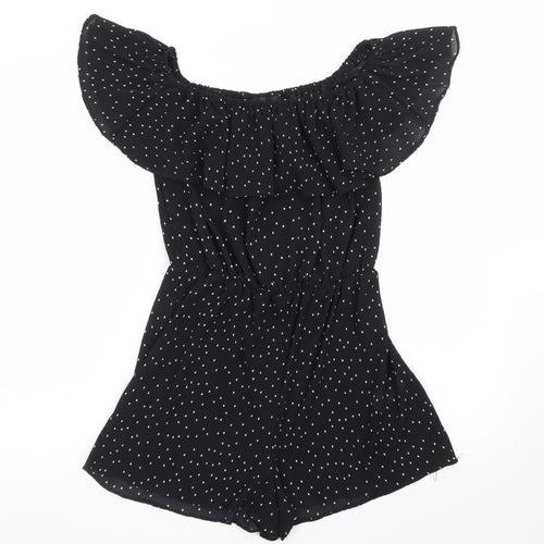 Topshop Women’s Black Polka Dot Off Shoulder Ruffle Playsuit Size 10