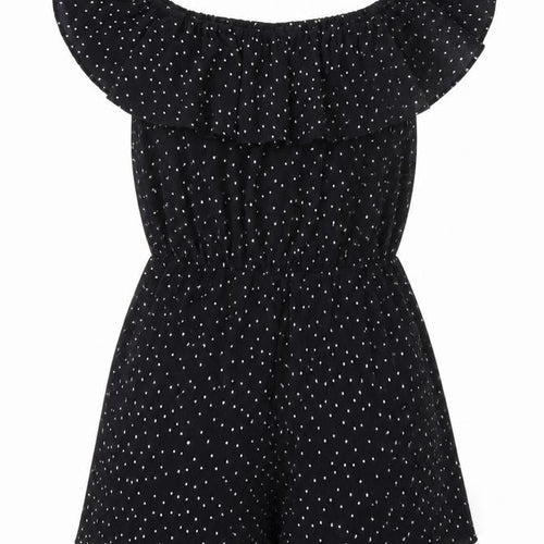 Topshop Women’s Black Polka Dot Off Shoulder Ruffle Playsuit Size 10