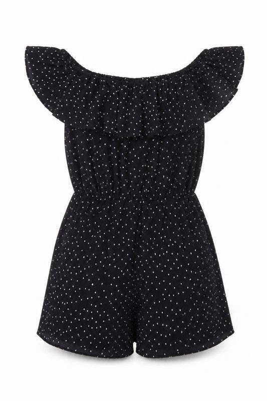 Topshop Women’s Black Polka Dot Off Shoulder Ruffle Playsuit Size 10