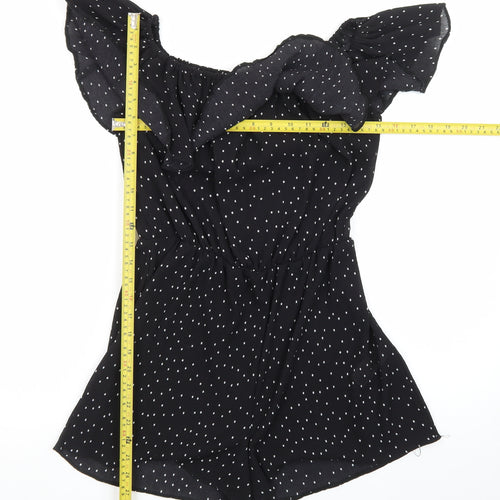 Topshop Women’s Black Polka Dot Off Shoulder Ruffle Playsuit Size 10