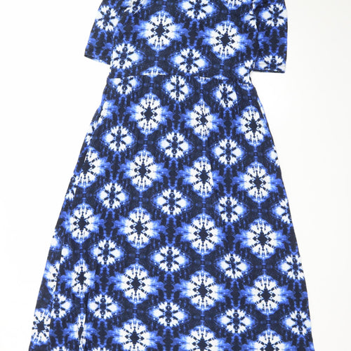 Marks and Spencer Womens Blue Tie Dye Midi A-Line Dress Size 10