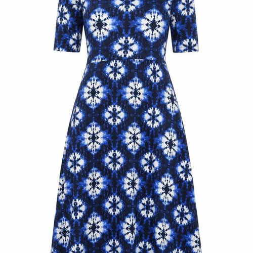 Marks and Spencer Womens Blue Tie Dye Midi A-Line Dress Size 10