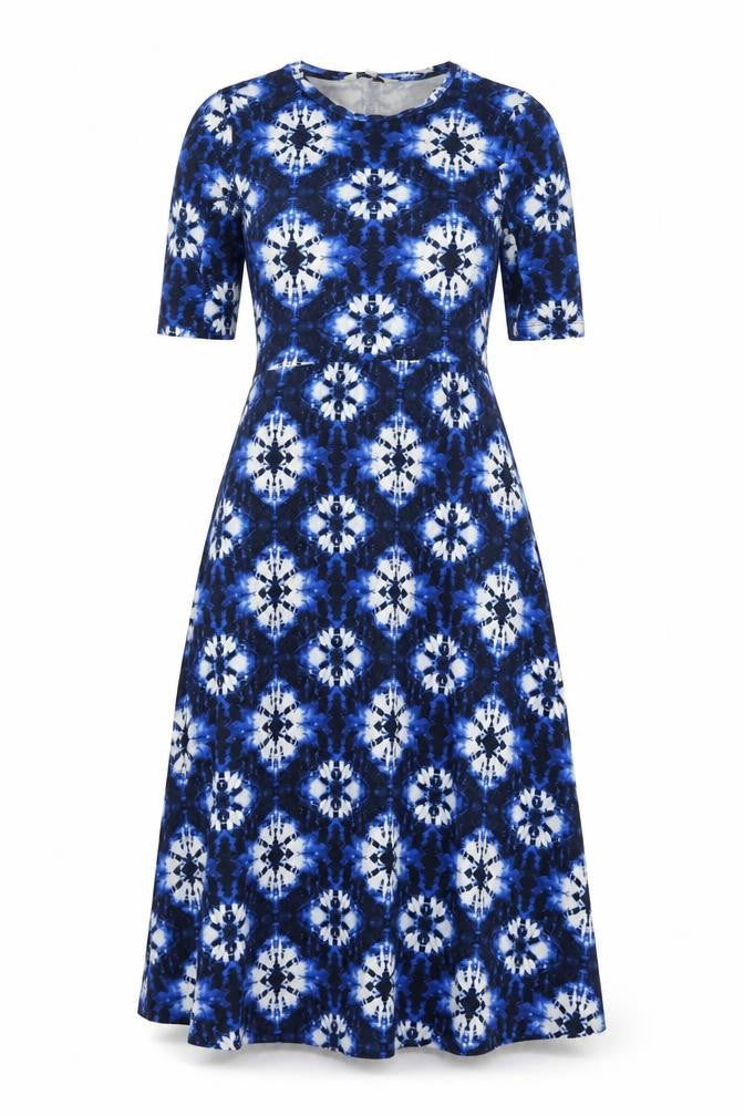 Marks and Spencer Womens Blue Tie Dye Midi A-Line Dress Size 10