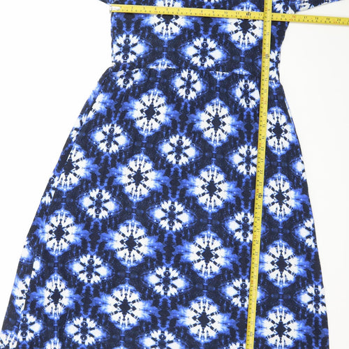 Marks and Spencer Womens Blue Tie Dye Midi A-Line Dress Size 10