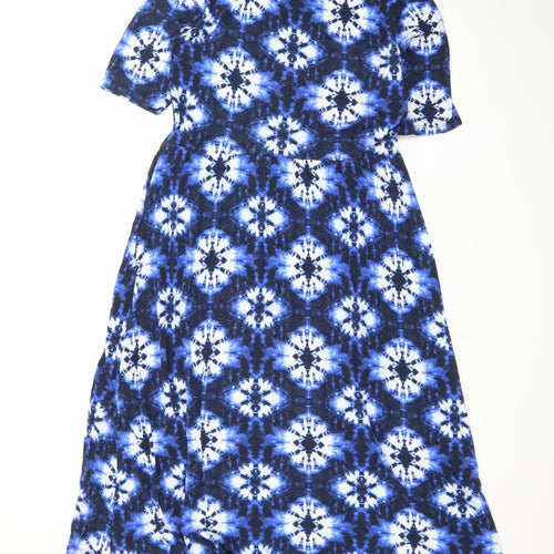 Marks and Spencer Womens Blue Tie Dye Midi A-Line Dress Size 10