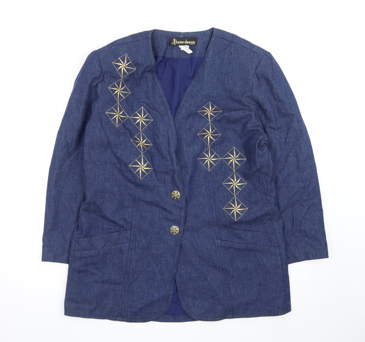 Lucien Daumois Women Blue Cotton Embroidered Blazer Size 14