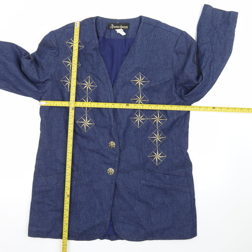 Lucien Daumois Women Blue Cotton Embroidered Blazer Size 14