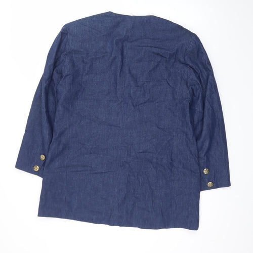 Lucien Daumois Women Blue Cotton Embroidered Blazer Size 14