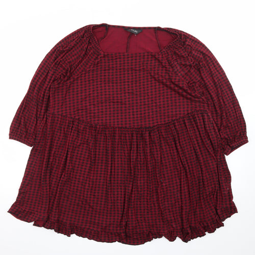 Yours Womens Red Check Short Jersey Smocked Dress Size 20