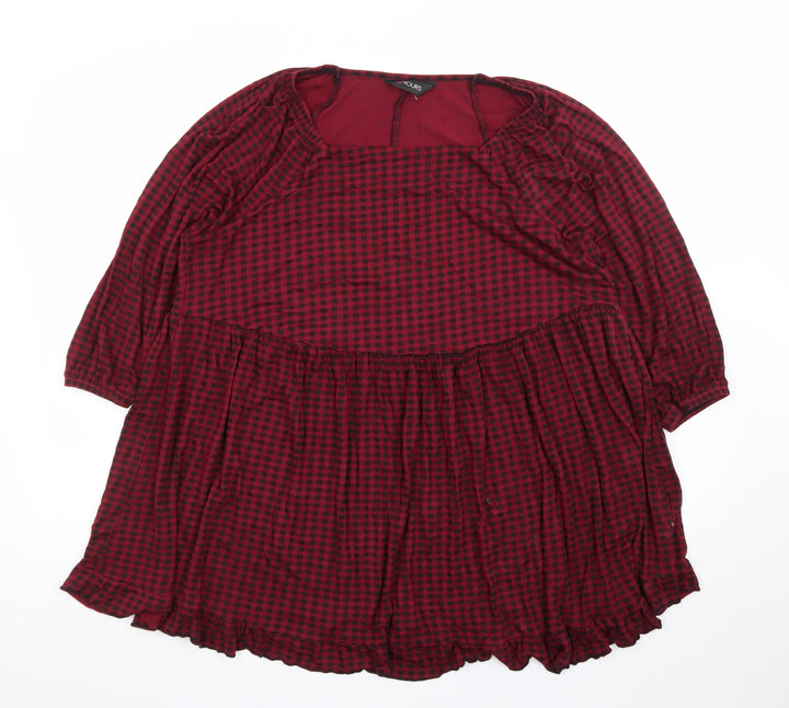 Yours Womens Red Check Short Jersey Smocked Dress Size 20