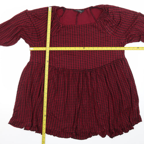 Yours Womens Red Check Short Jersey Smocked Dress Size 20
