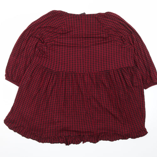 Yours Womens Red Check Short Jersey Smocked Dress Size 20