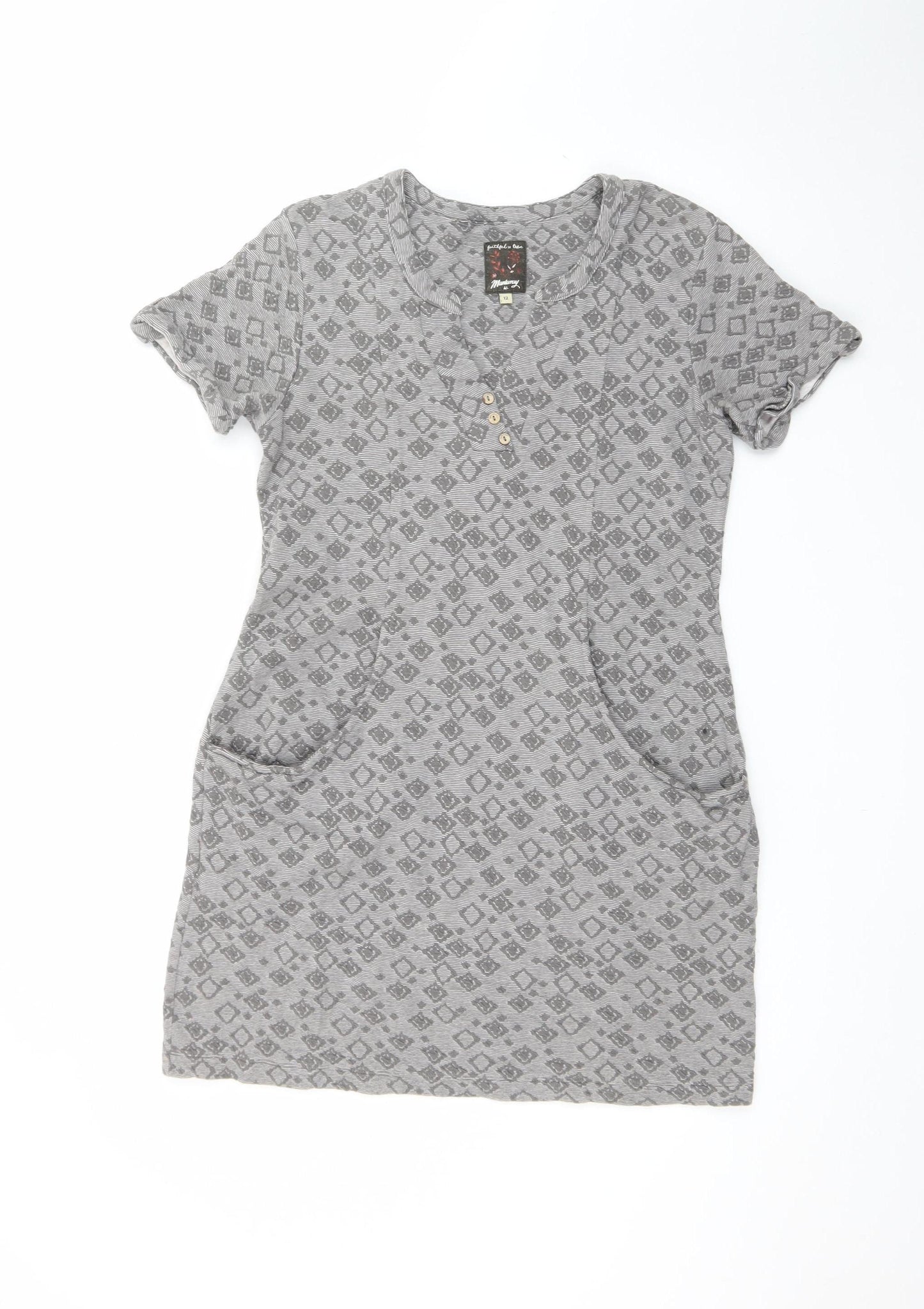 Mantaray Womens Grey Henley T-Shirt Dress Size 12 Cotton Blend