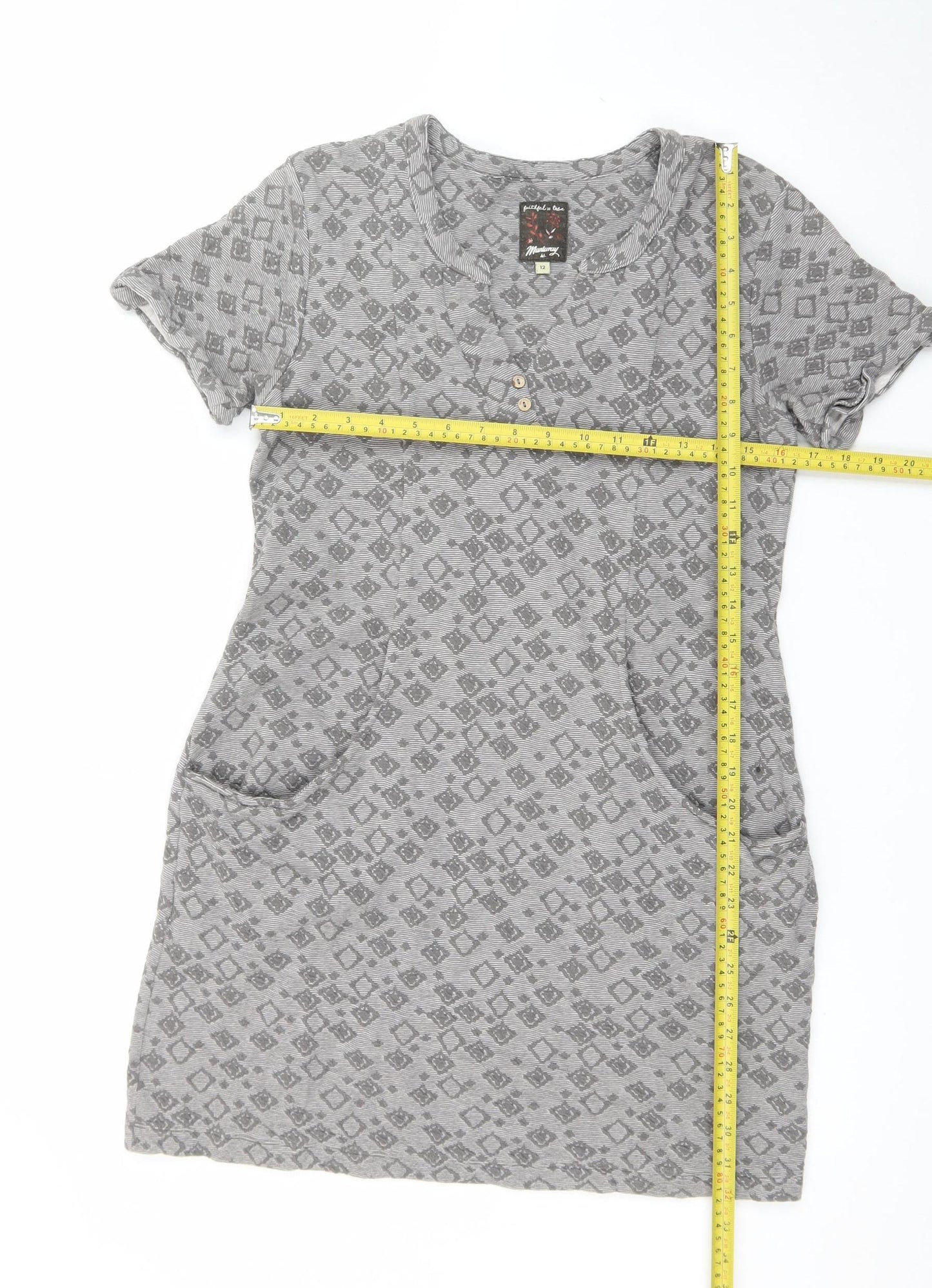 Mantaray Womens Grey Henley T-Shirt Dress Size 12 Cotton Blend