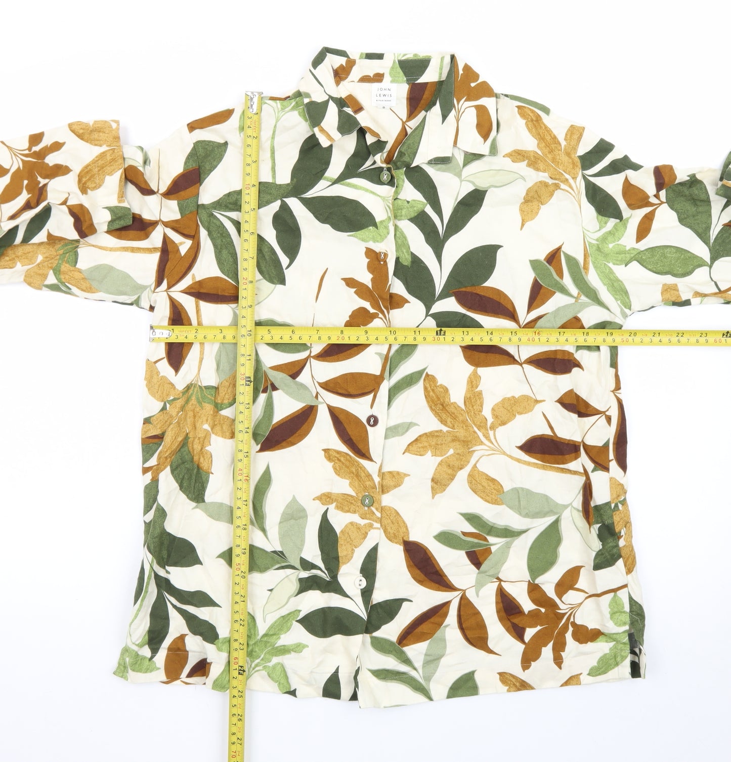 John Lewis Women’s Multicoloured Leaf Print Cotton Button-Up Shirt Size 10