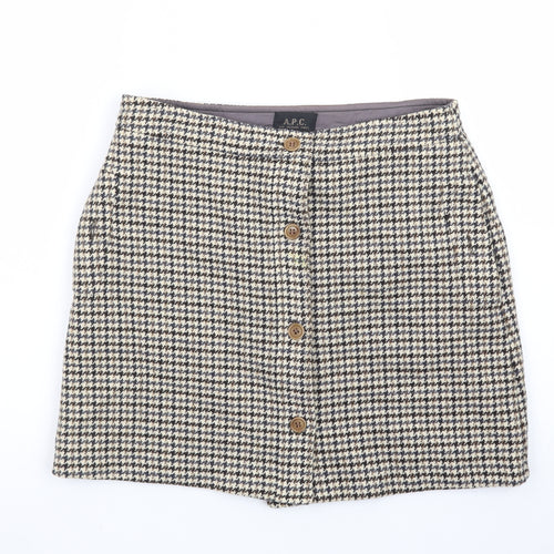 A.P.C. Women's Brown Wool A-Line Houndstooth Short Skirt Size 12