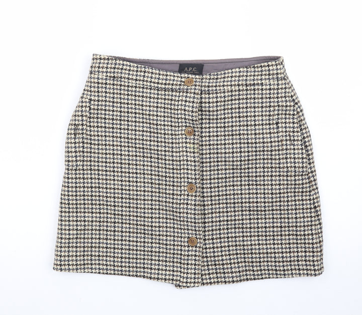 A.P.C. Women's Brown Wool A-Line Houndstooth Short Skirt Size 12