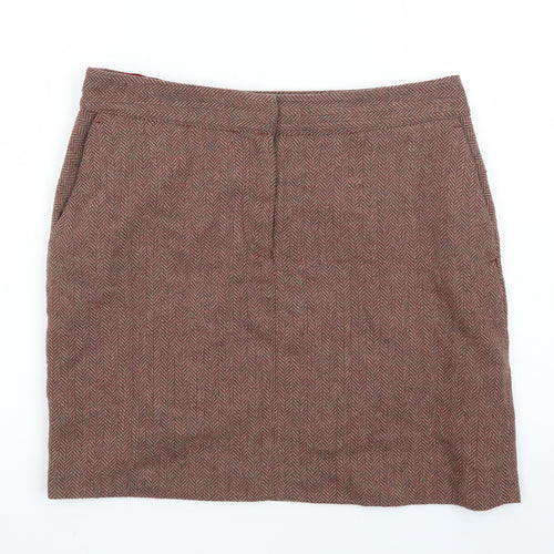 Next Women Brown Tweed Pencil Skirt Size 10 Wool Blend