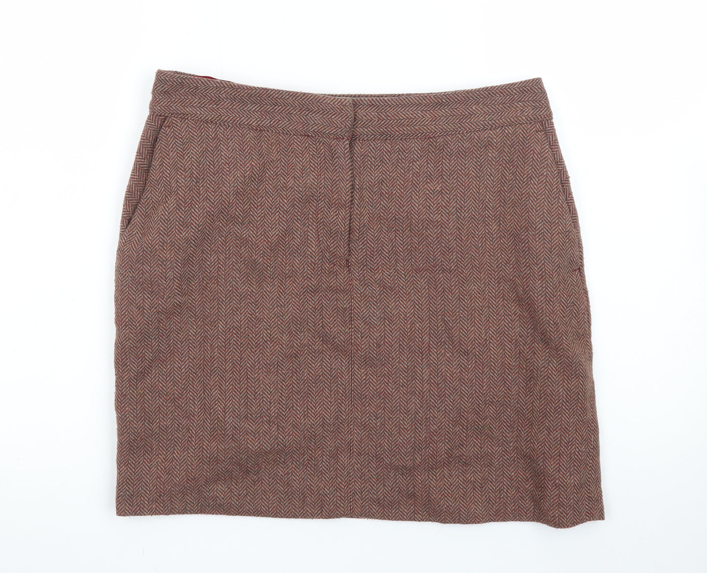Next Women Brown Tweed Pencil Skirt Size 10 Wool Blend