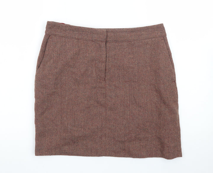 Next Women Brown Tweed Pencil Skirt Size 10 Wool Blend