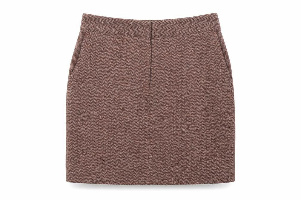 Front view of Next Women Brown Tweed Pencil Skirt, size 10, Wool Blend