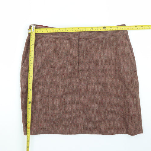 Next Women Brown Tweed Pencil Skirt Size 10 Wool Blend