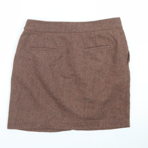 Next Women Brown Tweed Pencil Skirt Size 10 Wool Blend