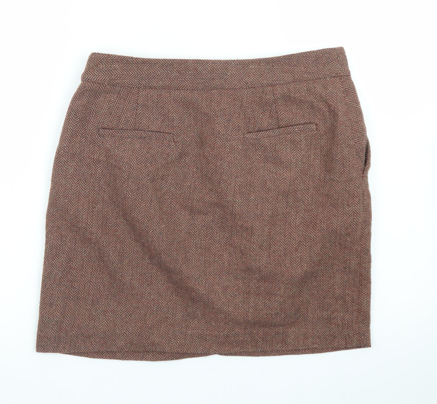 Next Women Brown Tweed Pencil Skirt Size 10 Wool Blend