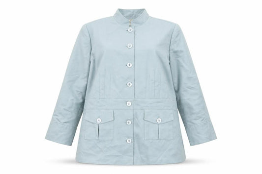 Front view of Classics Women's Blue, size 24, Mid-Length Button Jacket
