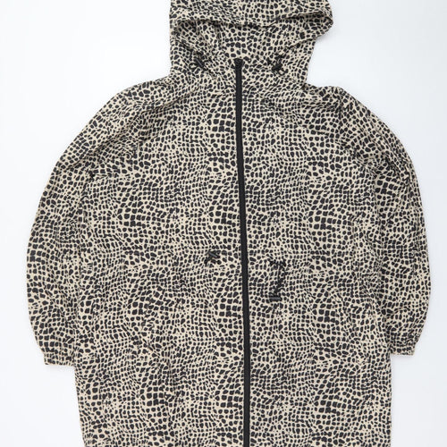 Tu Women's Beige Animal Print Hooded Rain Coat Jacket Size L