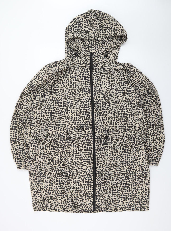 Tu Women's Beige Animal Print Hooded Rain Coat Jacket Size L