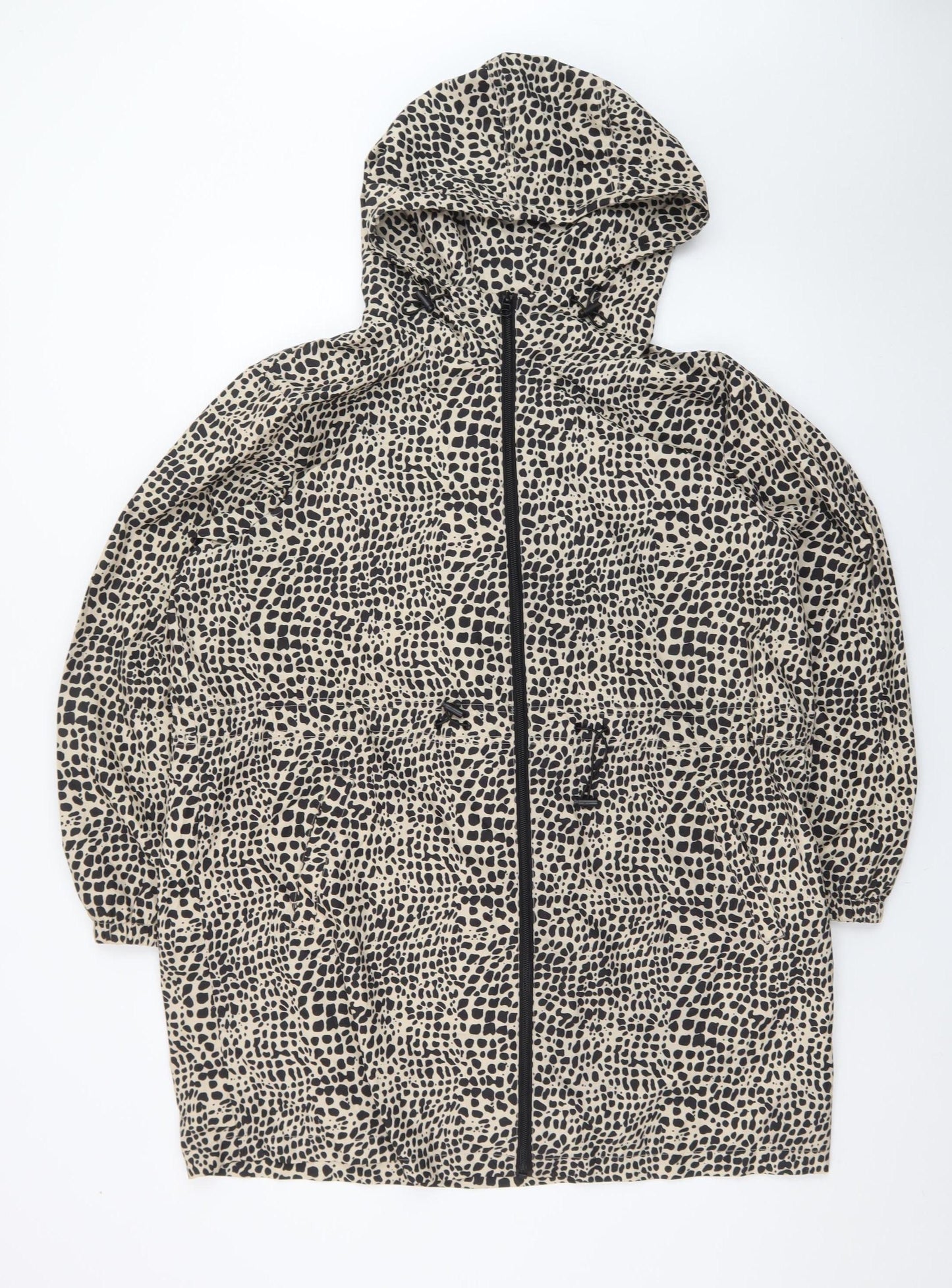 Tu Women's Beige Animal Print Hooded Rain Coat Jacket Size L