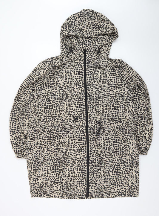 Tu Women's Beige Animal Print Hooded Rain Coat Jacket Size L