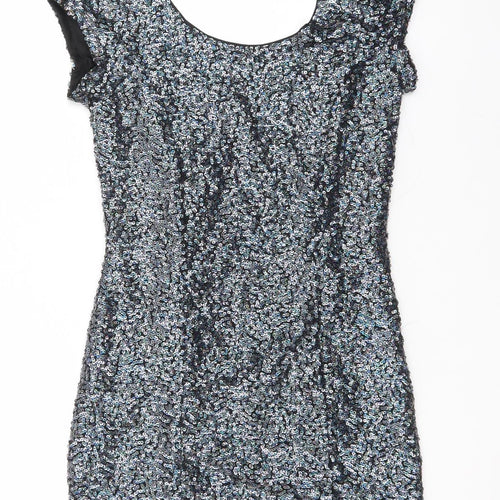 H&M Divided Women’s Silver Sequin Bodycon Short Sleeve Dress Size 10