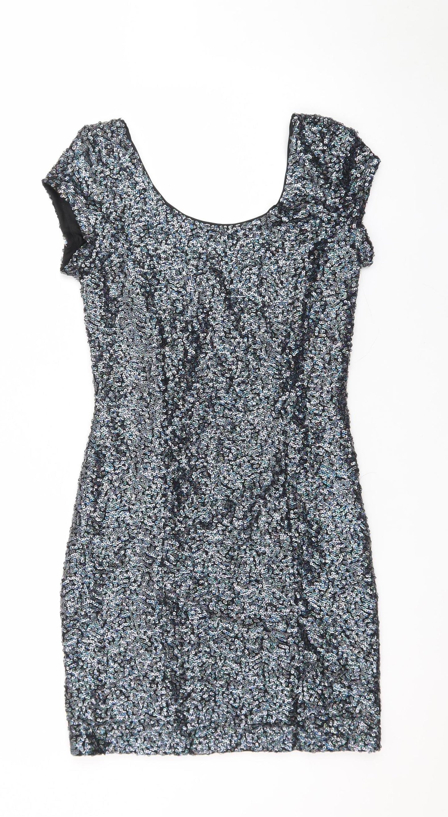 H&M Divided Women’s Silver Sequin Bodycon Short Sleeve Dress Size 10