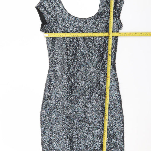 H&M Divided Women’s Silver Sequin Bodycon Short Sleeve Dress Size 10