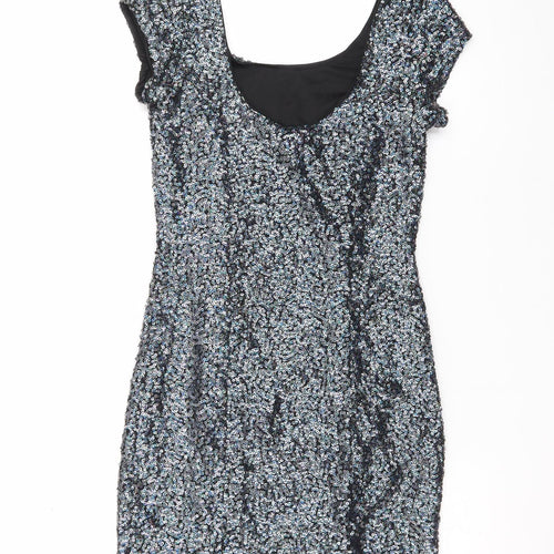 H&M Divided Women’s Silver Sequin Bodycon Short Sleeve Dress Size 10