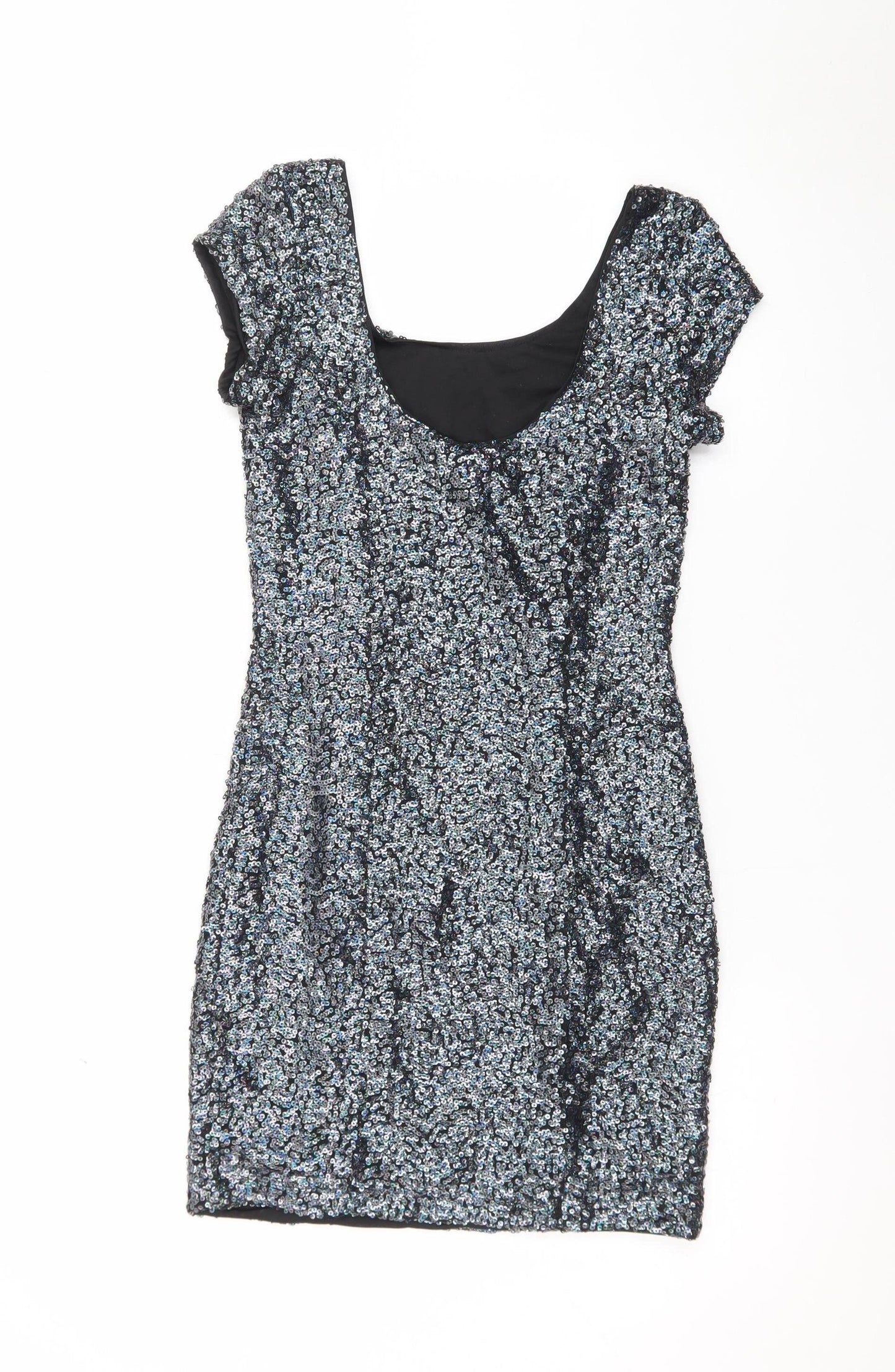 H&M Divided Women’s Silver Sequin Bodycon Short Sleeve Dress Size 10