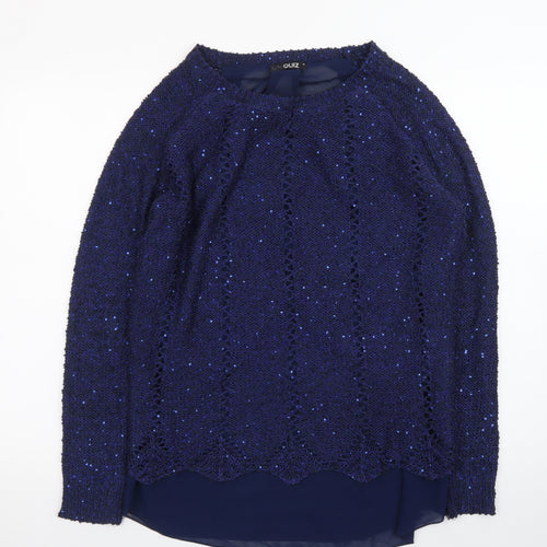 Quiz Women's Navy Blue Sequin Knit Long Sleeve Jumper Size 16