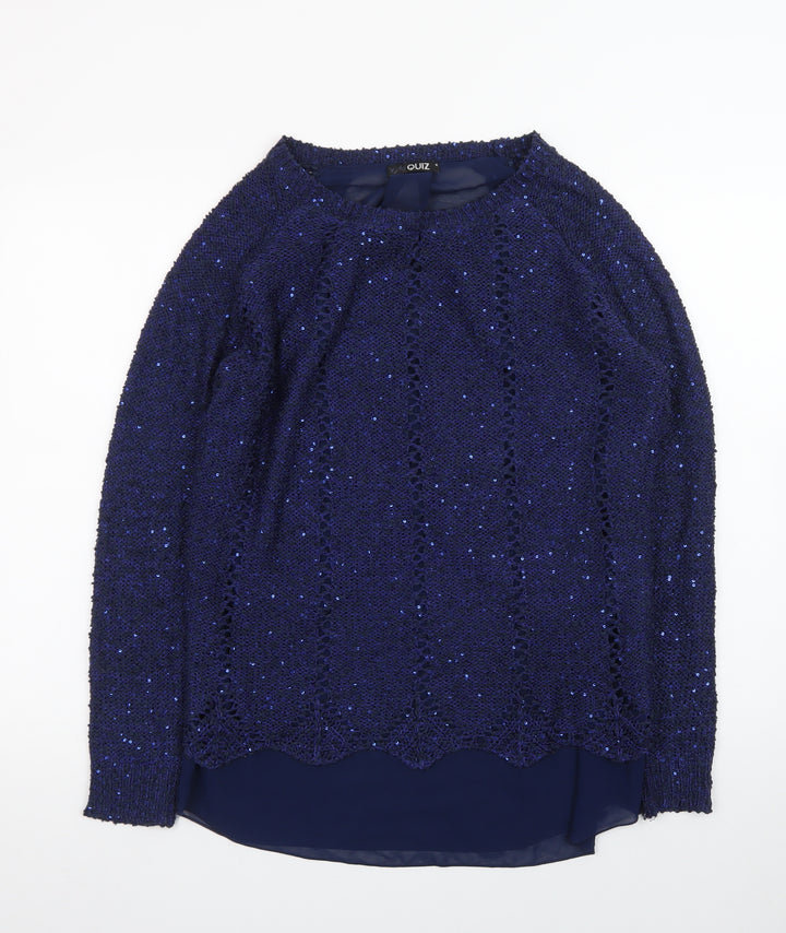 Quiz Women's Navy Blue Sequin Knit Long Sleeve Jumper Size 16