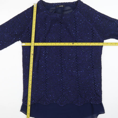 Quiz Women's Navy Blue Sequin Knit Long Sleeve Jumper Size 16