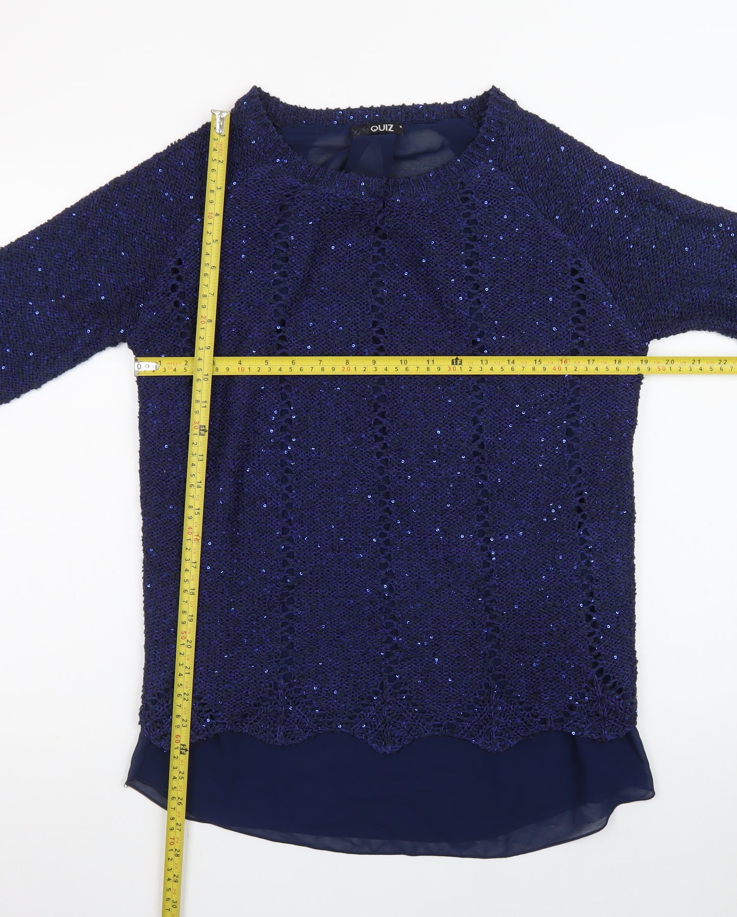 Quiz Women's Navy Blue Sequin Knit Long Sleeve Jumper Size 16