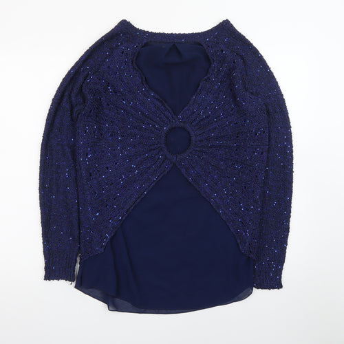Quiz Women's Navy Blue Sequin Knit Long Sleeve Jumper Size 16