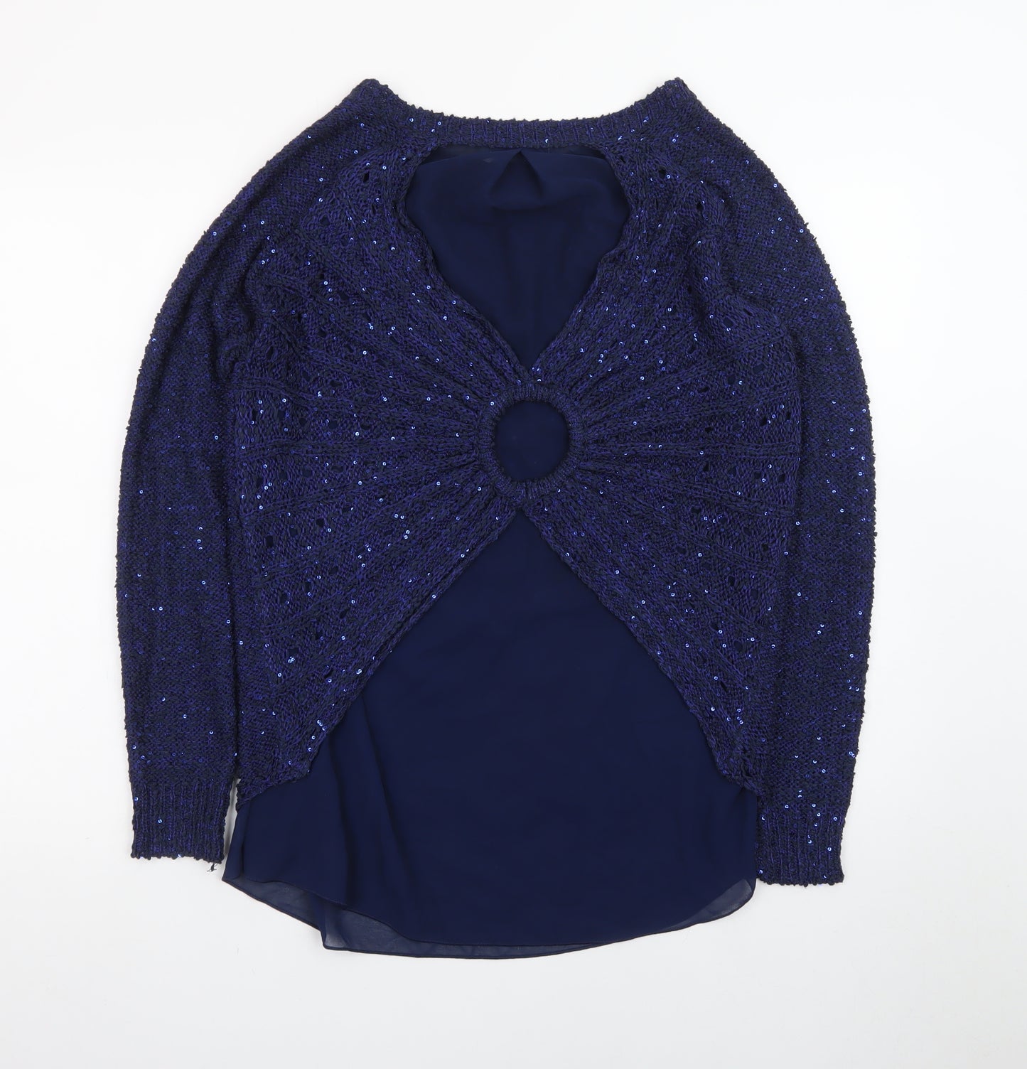 Quiz Women's Navy Blue Sequin Knit Long Sleeve Jumper Size 16