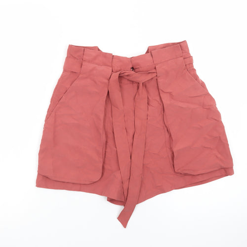 Monki Women’s Pink Paperbag Shorts Size 10 High Waist Belted